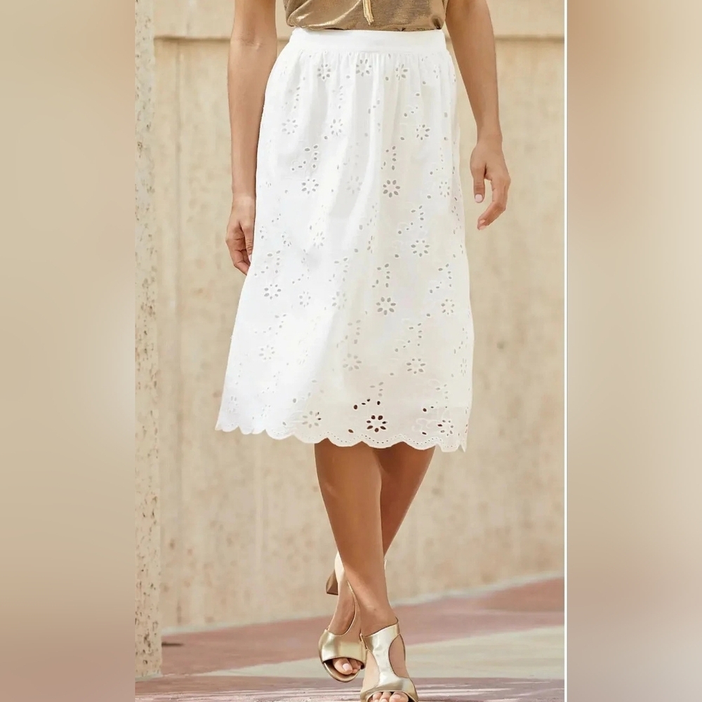Monroe‎ & Main Off White Lace Summer Diana Eyelet Cotton Skirt Size 10